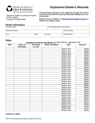 Form F447-013-000 Explosives Dealer&#039;s Records - Washington