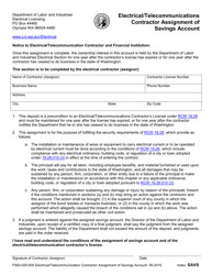 Document preview: Form F500-020-000 Electrical/Telecommunications Contractor Assignment of Savings Account - Washington