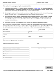 Form F500-020-000 Electrical/Telecommunications Contractor Assignment of Savings Account - Washington, Page 2