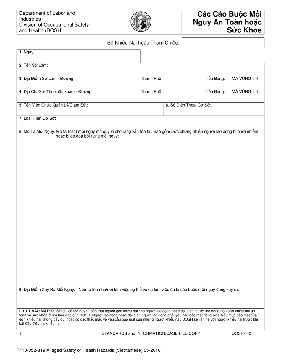 Form F418-052-319 Alleged Safety or Health Hazards - Washington (Vietnamese), Page 3
