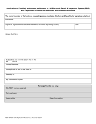 Form F500-054-000 Application to Establish an Account and Access to Lni Electronic Permit &amp; Inspection System (Epis) With Department of Labor and Industries Miscellaneous Accounts - Washington, Page 2