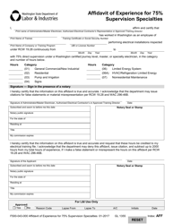 Form F500-043-000 Affidavit of Experience for 75% Supervision Specialties - Washington, Page 2