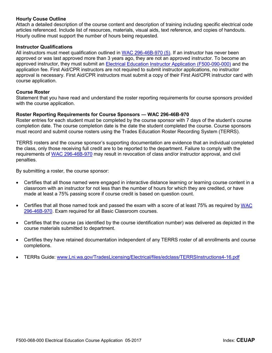 Form F500-068-000 Electrical Education Course Application - Washington, Page 2