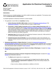 Document preview: Form F500-018-000 Application for Electrical Contractor's License - Washington