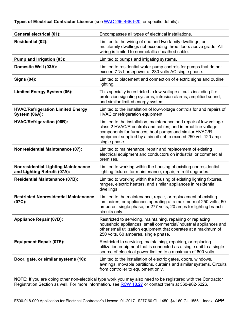 Form F500-018-000 Application for Electrical Contractors License - Washington, Page 3