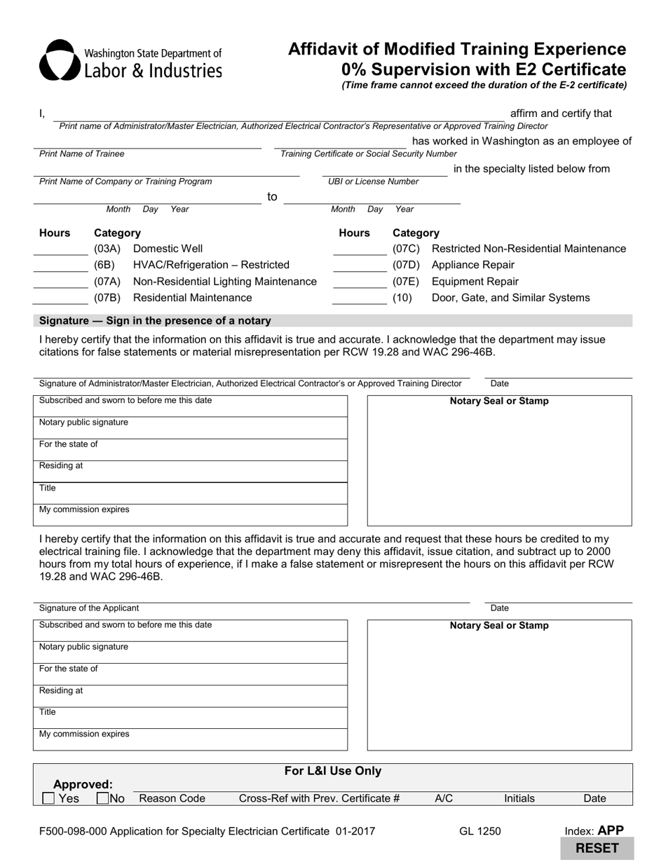 Form F500-098-000 Application for Specialty Electrician Certificate - Washington, Page 3