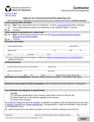 Document preview: Form F500-093-000 Contractor Electrical Work Permit Application - Washington