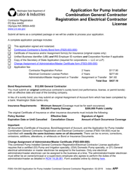 Form F500-104-000 Application for Pump Installer Combination General Contractor Registration and Electrical Contractor License - Washington