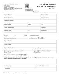 Document preview: Form F620-044-000 Incident Report Boiler or Pressure Vessel - Washington