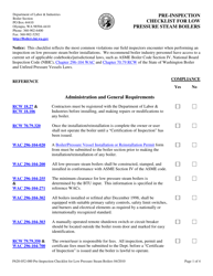 Form F620-052-000 Pre-inspection Checklist for Low Pressure Steam Boilers - Washington