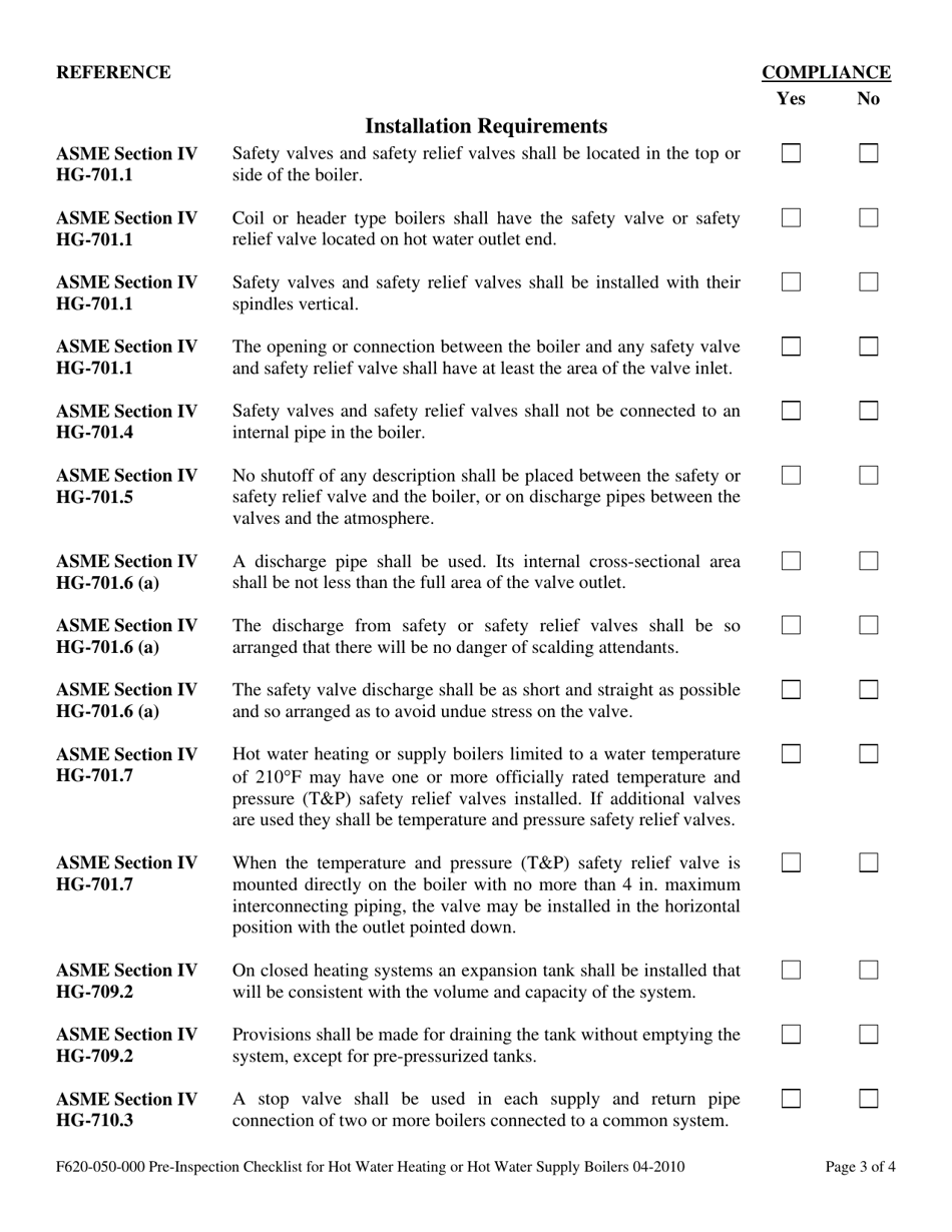 Form F620-050-000 Pre-inspection Checklist for Hot Water Heating or Hot Water Supply Boilers - Washington, Page 3