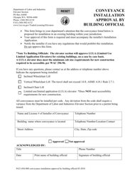Document preview: Form F621-056-000 Conveyance Installation Approval by Building Official - Washington