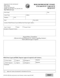 Document preview: Form F620-041-000 Boiler/Pressure Vessel Clearance Variance Request - Washington
