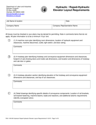 Document preview: Form F621-109-000 Hydraulic/Roped-Hydraulic Elevator Layout Requirements - Washington