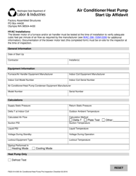 Form F622-014-000 Air Conditioner/Heat Pump Pre-inspection Checklist and Start up Affidavit - Washington, Page 3