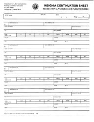 Form F622-021-111 &quot;Insignia Continuation Sheet - Recreational Vehicles and Park Trailers&quot; - Washington