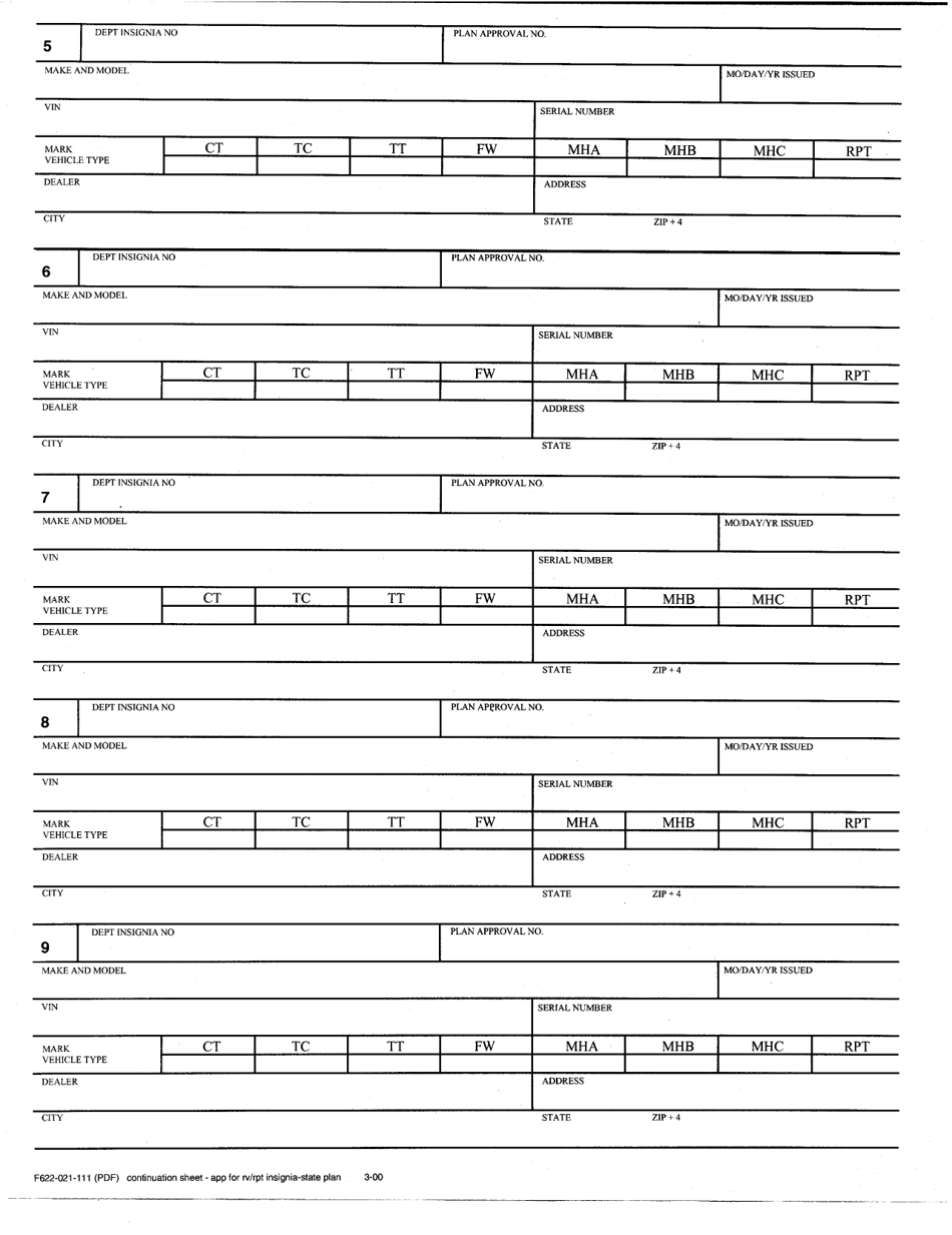 Form F622-021-111 Insignia Continuation Sheet - Recreational Vehicles and Park Trailers - Washington, Page 2
