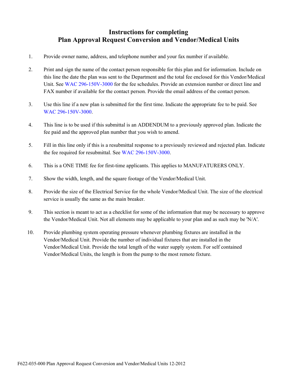 Form F622-035-000 Plan Approval Request Conversion Vendor / Medical Units - Washington, Page 3