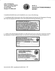 Document preview: Form F622-043-000 Is It a Manufactured/Mobile Home? - Washington