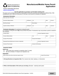 Document preview: Form F622-036-000 Manufactured/Mobile Home Permit Application - Washington