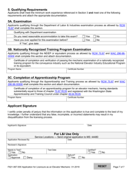Form F621-067-000 Application for Licensure as an Elevator Mechanic - Washington, Page 7
