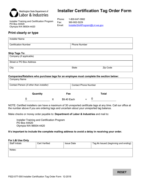 Form F622-077-000  Printable Pdf