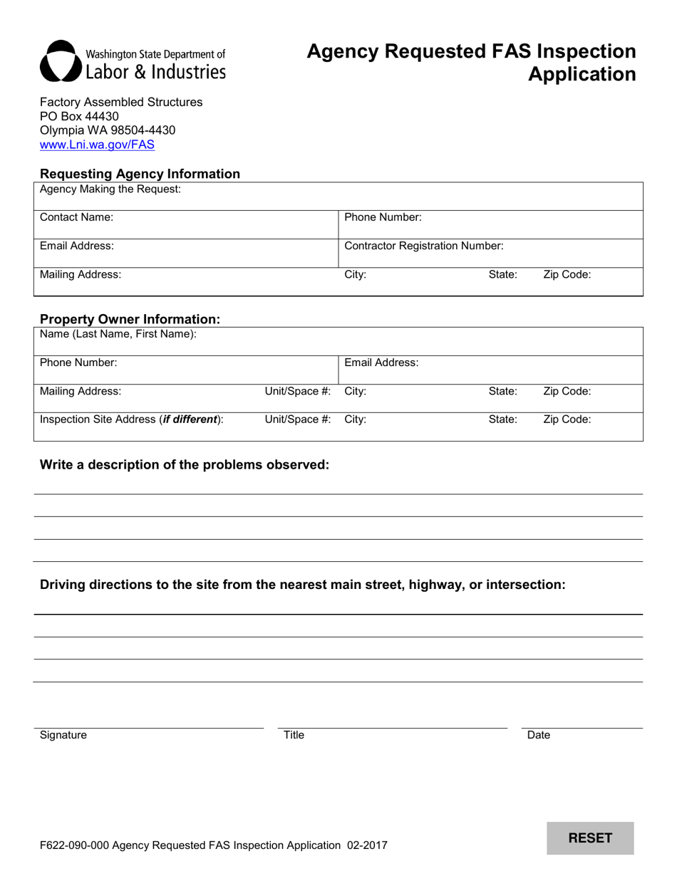 Form F622-090-000 Agency Requested Fas Inspection Application - Washington, Page 2
