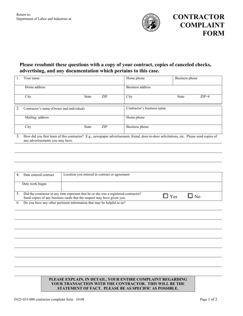 Form F625-033-000  Printable Pdf