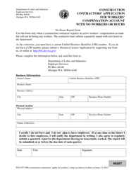 Document preview: Form F625-077-000 Construction Contractors' Application for Workers' Compensation Account With No Workers or Hours - Washington
