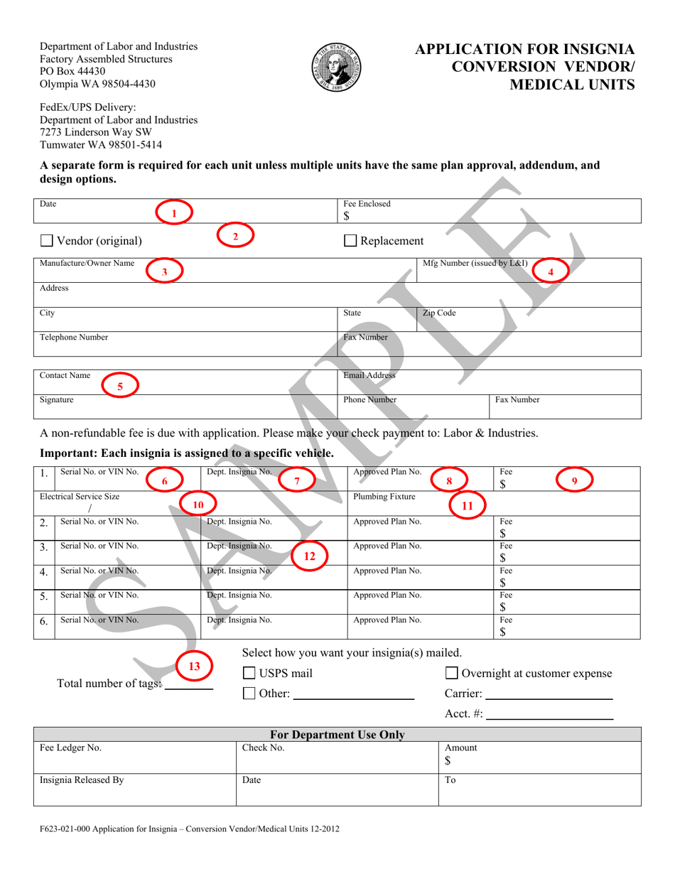 Form F623-021-000 Application for Insignia Conversion Vendor / Medical Units - Washington, Page 3