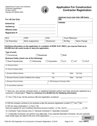 Form F625-001-000 Application for Construction Contractor Registration - Washington, Page 5