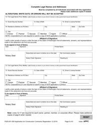 Form F625-001-000 Application for Construction Contractor Registration - Washington, Page 6