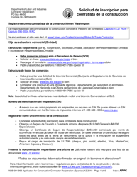 Document preview: Formulario F625-001-999 Solicitud De Inscripcion Para Contratista De La Construccion - Washington (Spanish)