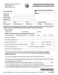 Formulario F625-001-999 Solicitud De Inscripcion Para Contratista De La Construccion - Washington (Spanish), Page 5