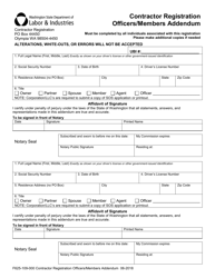 Form F625-109-000 Contractor Registration Officers/Members Addendum - Washington