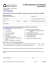 Form F626-001-000 In-state Application for Electrical Examination - Washington, Page 2