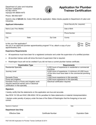 Form F627-003-000 Application for Plumber Trainee Certification - Washington