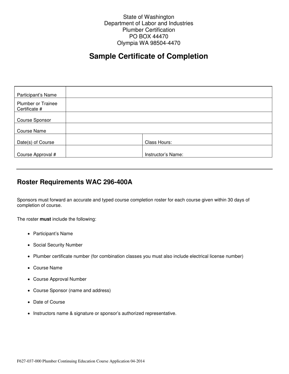 Form F627-037-000 Plumber Continuing Education Course Application - Washington, Page 3