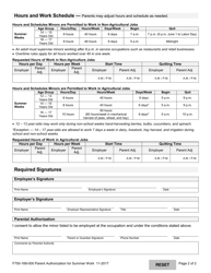 Form 700-168-000 Parent Authorization for Summer Work - Washington, Page 2