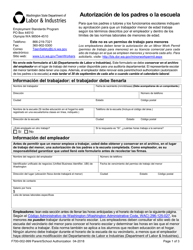 Document preview: Formulario F700-002-999 Autorizacion De Los Padres O La Escuela - Washington (Spanish)
