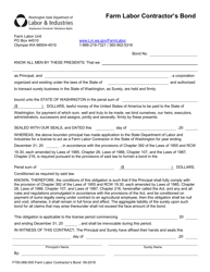Document preview: Form F700-066-000 Farm Labor Contractor's Bond - Washington