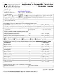 Document preview: Form F700-014-000 Application or Renewal for Farm Labor Contractor License - Washington