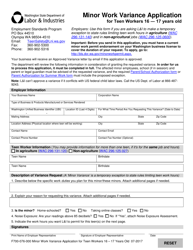 Document preview: Form F700-076-000 Minor Work Variance Application for Teen Workers 16-17 Years Old - Washington