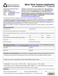 Form F700-076-000 Minor Work Variance Application for Teen Workers 16-17 Years Old - Washington