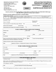 Document preview: Form F700-122-000 Application for Special Certificate to Employ a Vocationally Handicapped Worker at a Subprevailing Wage Rate - Washington