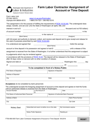 Document preview: Form F700-060-000 Farm Labor Contractor Assignment of Account or Time Deposit - Washington