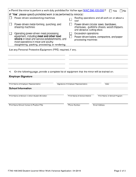 Form F700-166-000 Student Learner Exemption Minor Work Variance Application for 16 &quot; 17 Years Old - Washington, Page 2