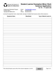 Form F700-166-000 Student Learner Exemption Minor Work Variance Application for 16 &quot; 17 Years Old - Washington, Page 3