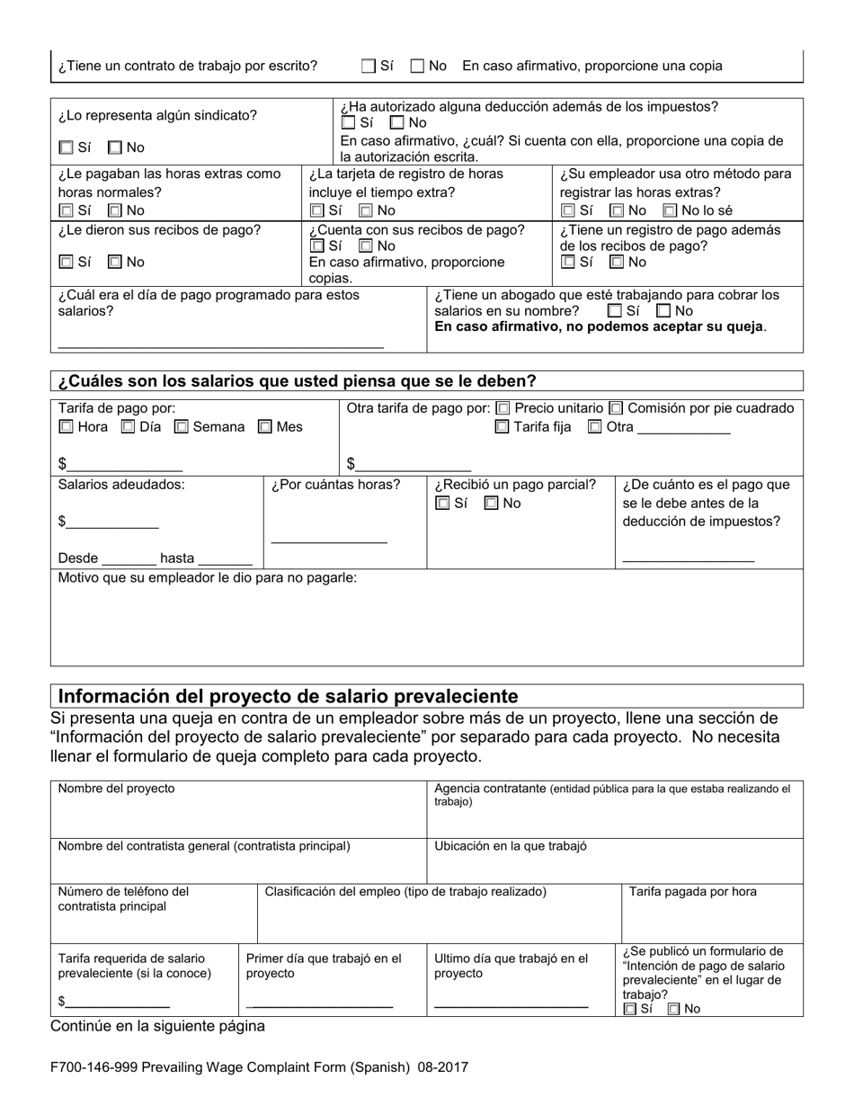 Formulario F700-146-999 Queja De Salario Prevaleciente Del Trabajador - Washington (Spanish), Page 5