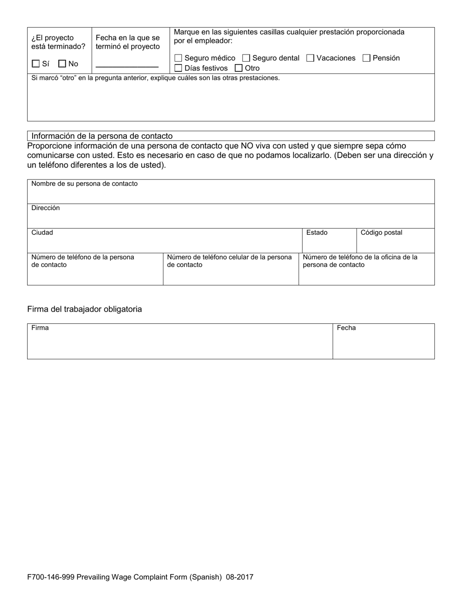 Formulario F700-146-999 Queja De Salario Prevaleciente Del Trabajador - Washington (Spanish), Page 6